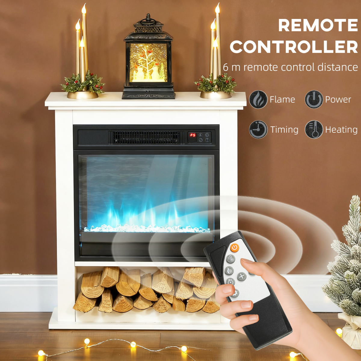 HOMCOM 1800W White Electric Fire Reach up to 30㎡ Space