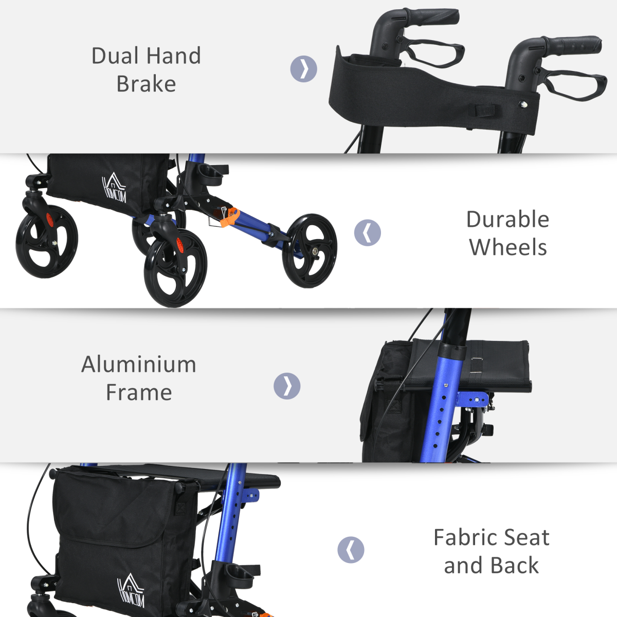 4 Wheel Rollator Walker with Seat Adjustable Mobility Walker with Bag, Blue