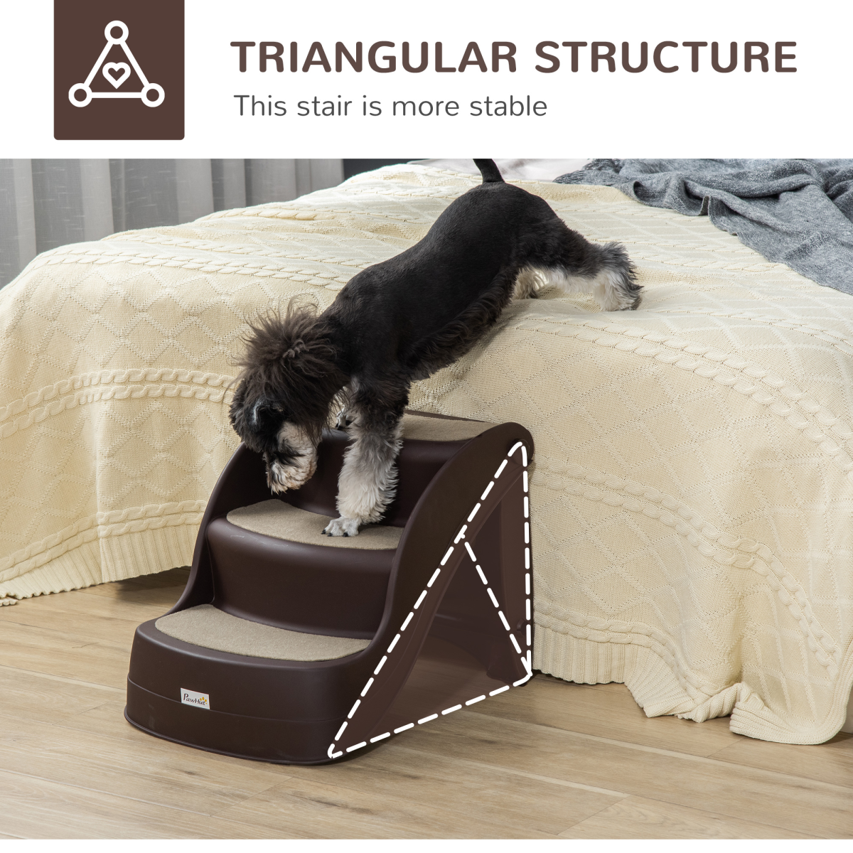 Portable Dog Steps Non-slip Pet Stairs 3-Step Design for High Beds Sofas, Brown