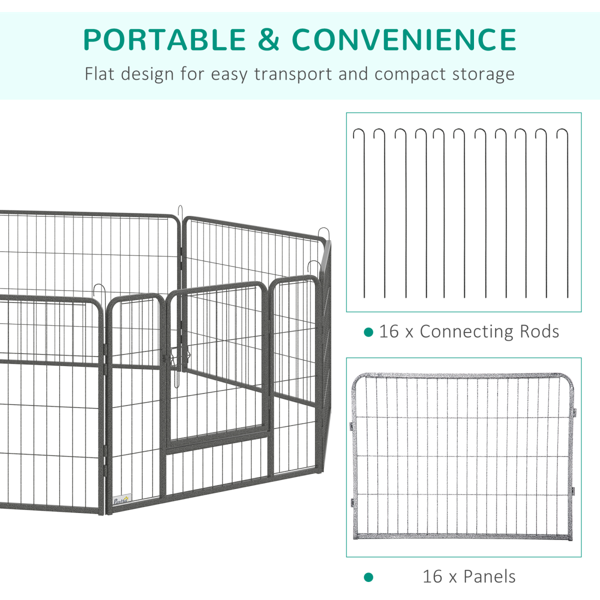 Heavy Duty Dog Pen with 2 Doors, 16 Panels Dog Playpen Puppy Pen, 60H cm