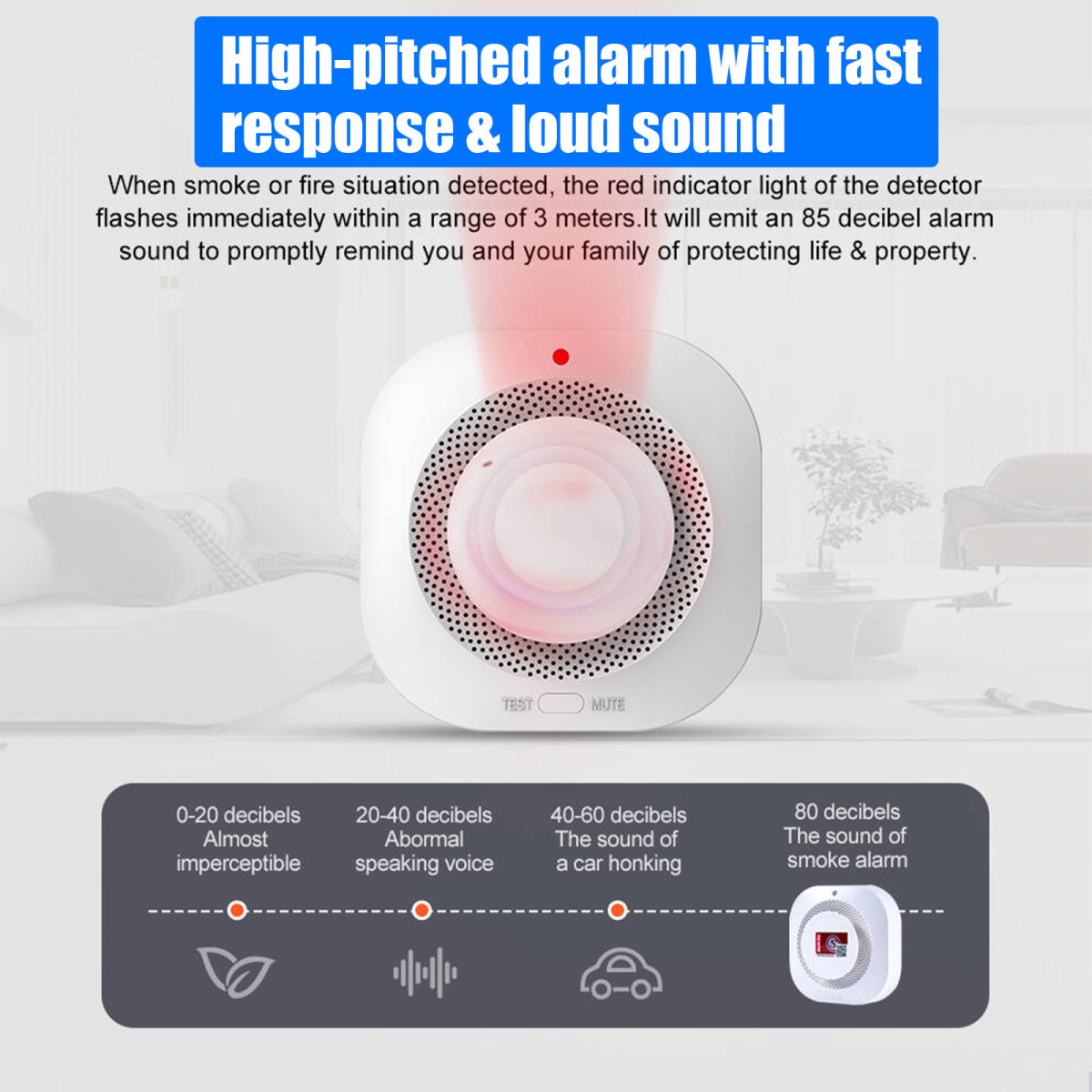 （2 Pack）Smoke Alarm Fire Protection Home Security System Smoke Alarm