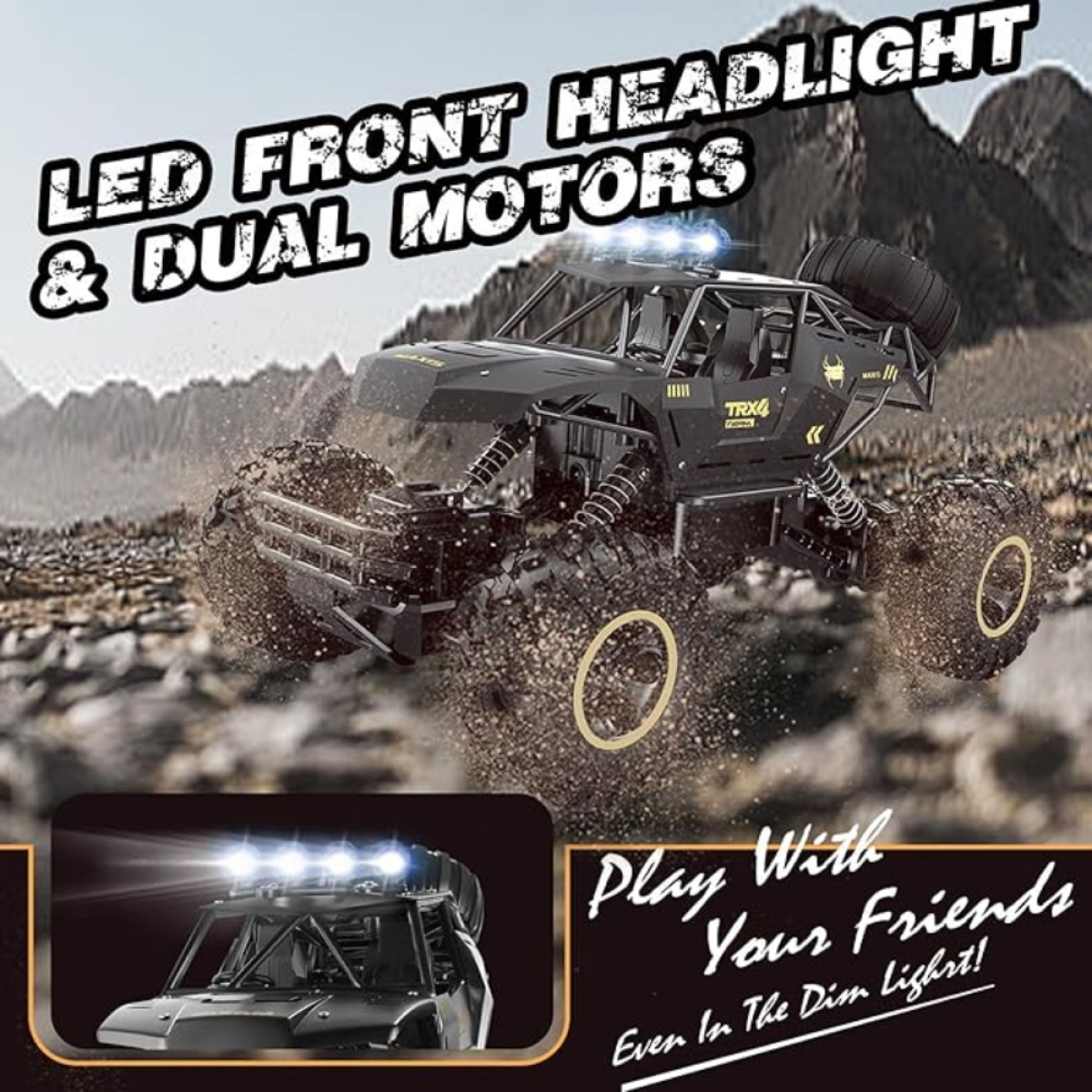 4DRC 1:12 Rock Crawler Rechargeable Off Road Truck 4WD , Metal Shell LED Headlights RC Remote Control Off Road Car Truck,Logistics is randomly sent by UPS/USPS/FEDEX/Amazon Logistics/EVRI