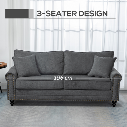 2 Seater Sofas Fabric Sofa with Nailhead Trim Cushions and Throw Pillows Grey