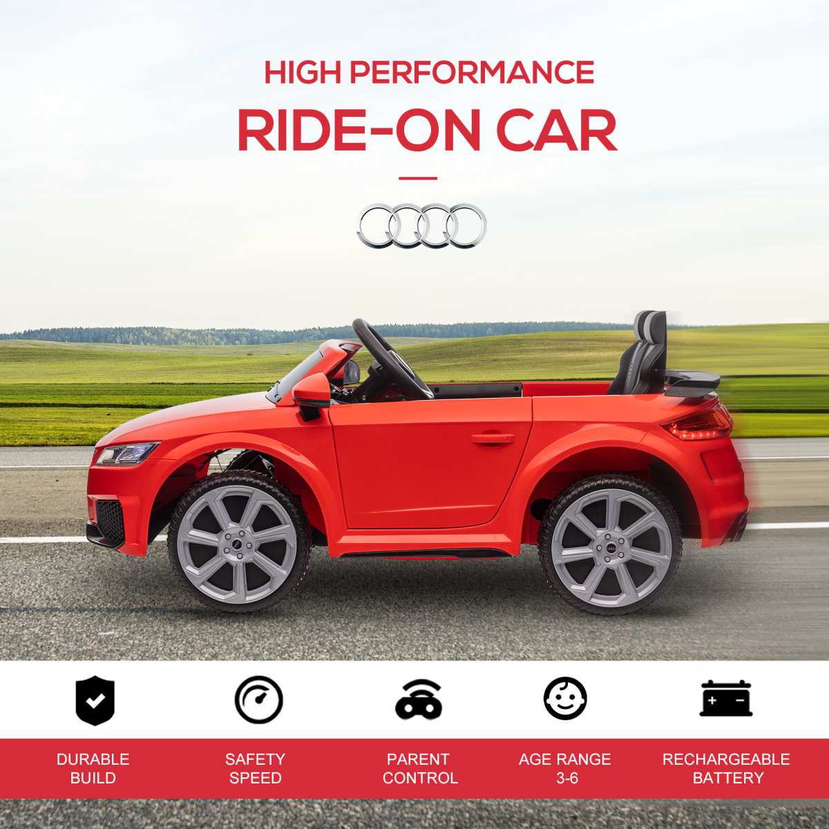 12V Battery Licensed Audi TT Ride On Car w/ Remote Headlight MP3 Red