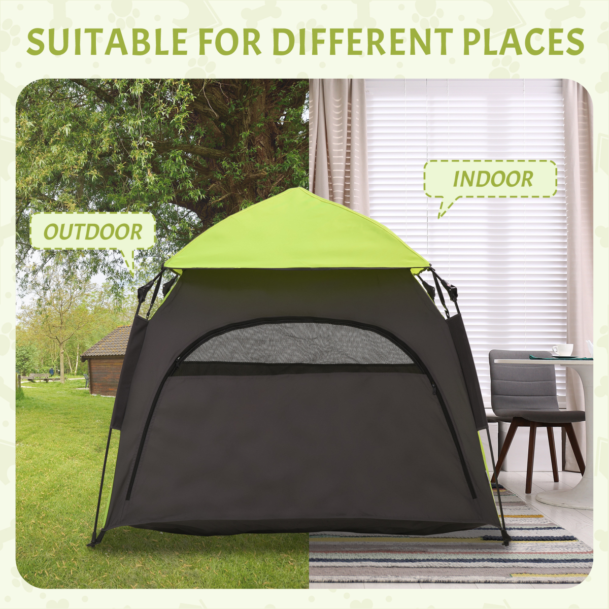PawHut Foldable Dog Cat Tent with Waterproof Oxford Cloth, Carry Bag, Green