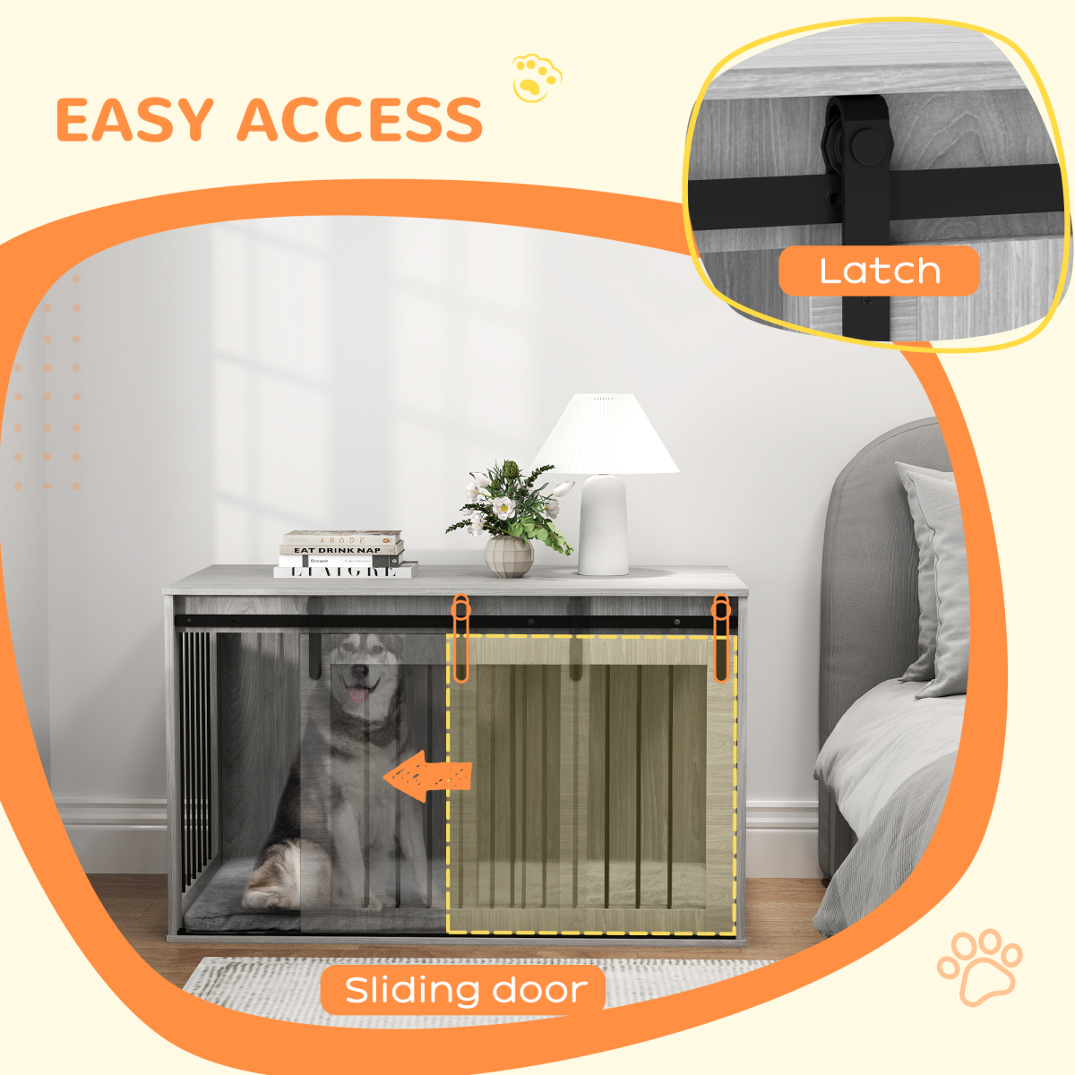 PawHut Dog Crate Furniture with Removable Cushion for XL-sized Dogs - Grey