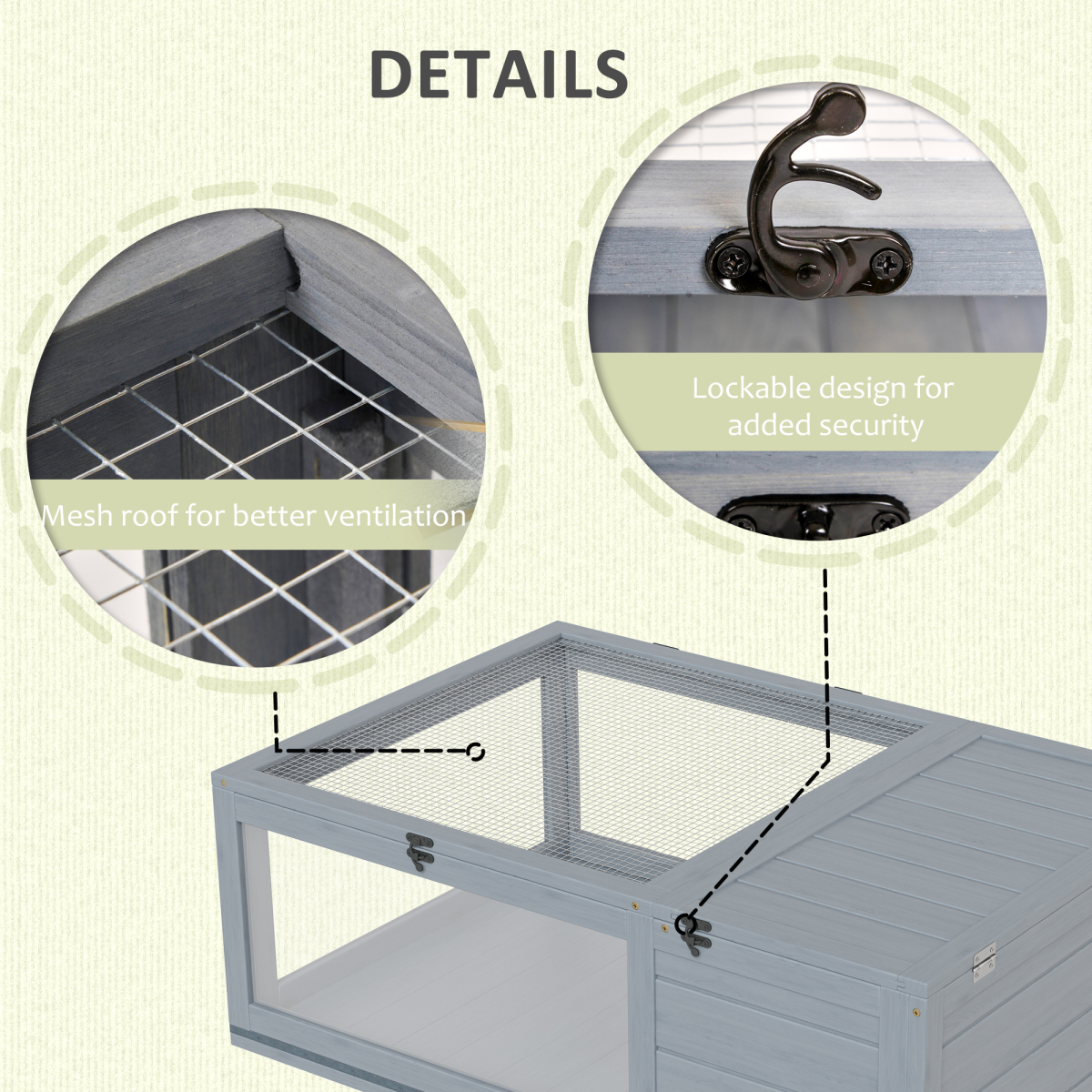 Tortoise House with Mesh Roof, Small Pet Reptile Wooden House, Grey
