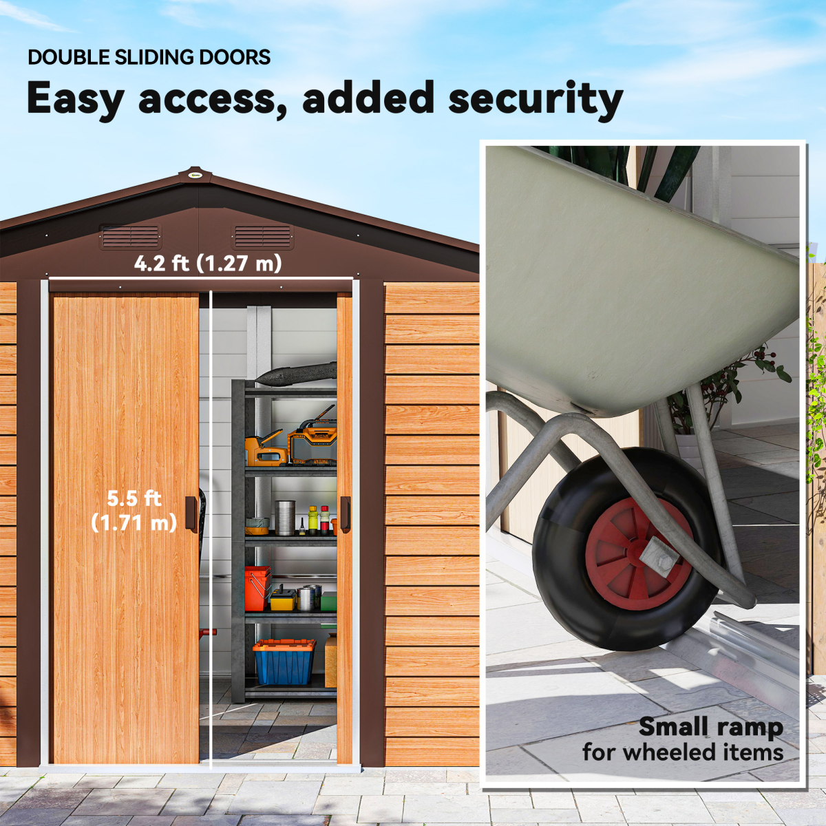 Outsunny 9.1x6.4ft Garden Shed, Tool Storage Sliding Door Wood Effect