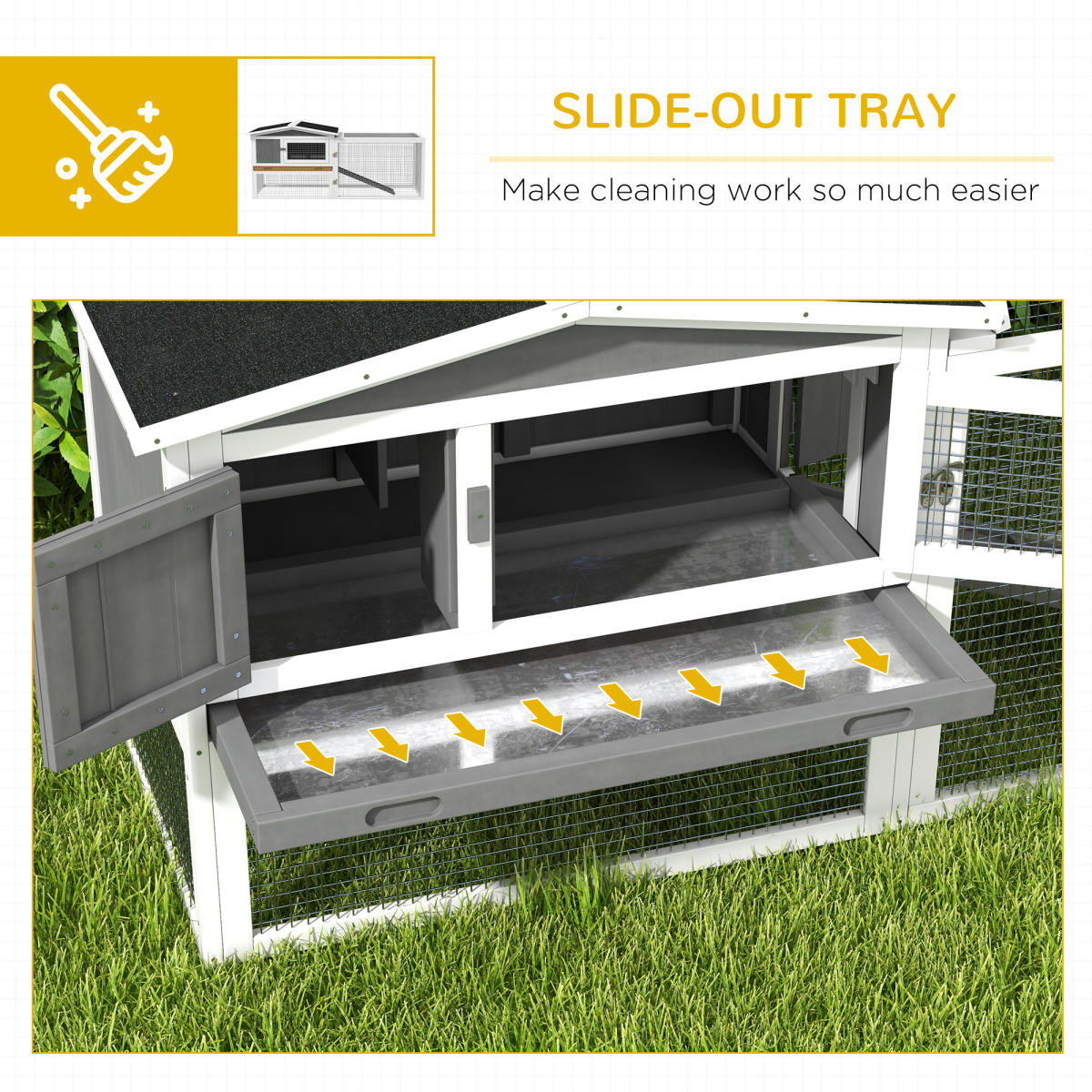 PawHut Rabbit Hutch and Run Outdoor w/ Sliding Tray Hay Rack Ramp, 156x58x68cm