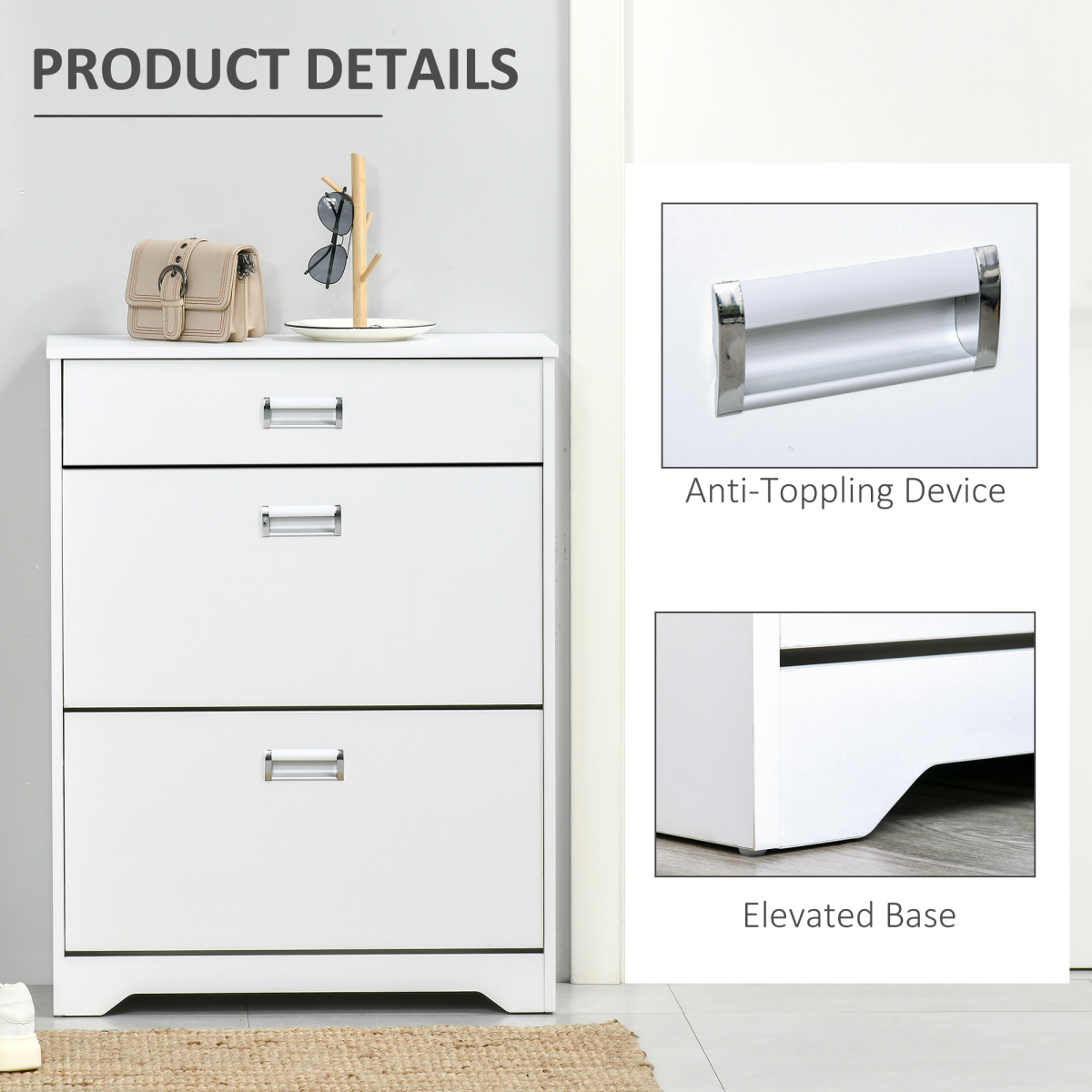 Tipping Shoe Cabinet Hall Organizer  Flip Drawers for Entry 16 Pairs