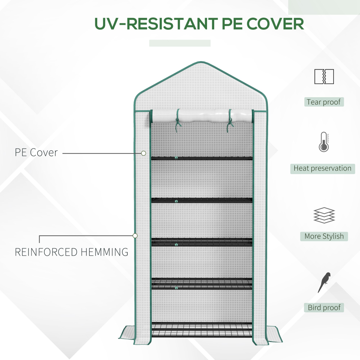 Outsunny Widened Mini Greenhouse 5 Tier Green House, 193H x 90W x 49Dcm, White