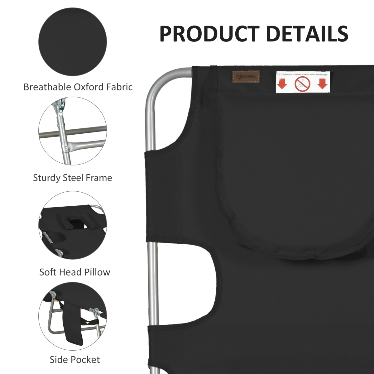 Patio Foldable Sun Lounger 5 Level Adjustable Reclining Chair Black