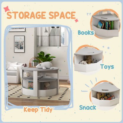 AIYAPLAY 5-Piece Kids Table and Chairs Set w/ Storage for 3-8 Years Old-Grey