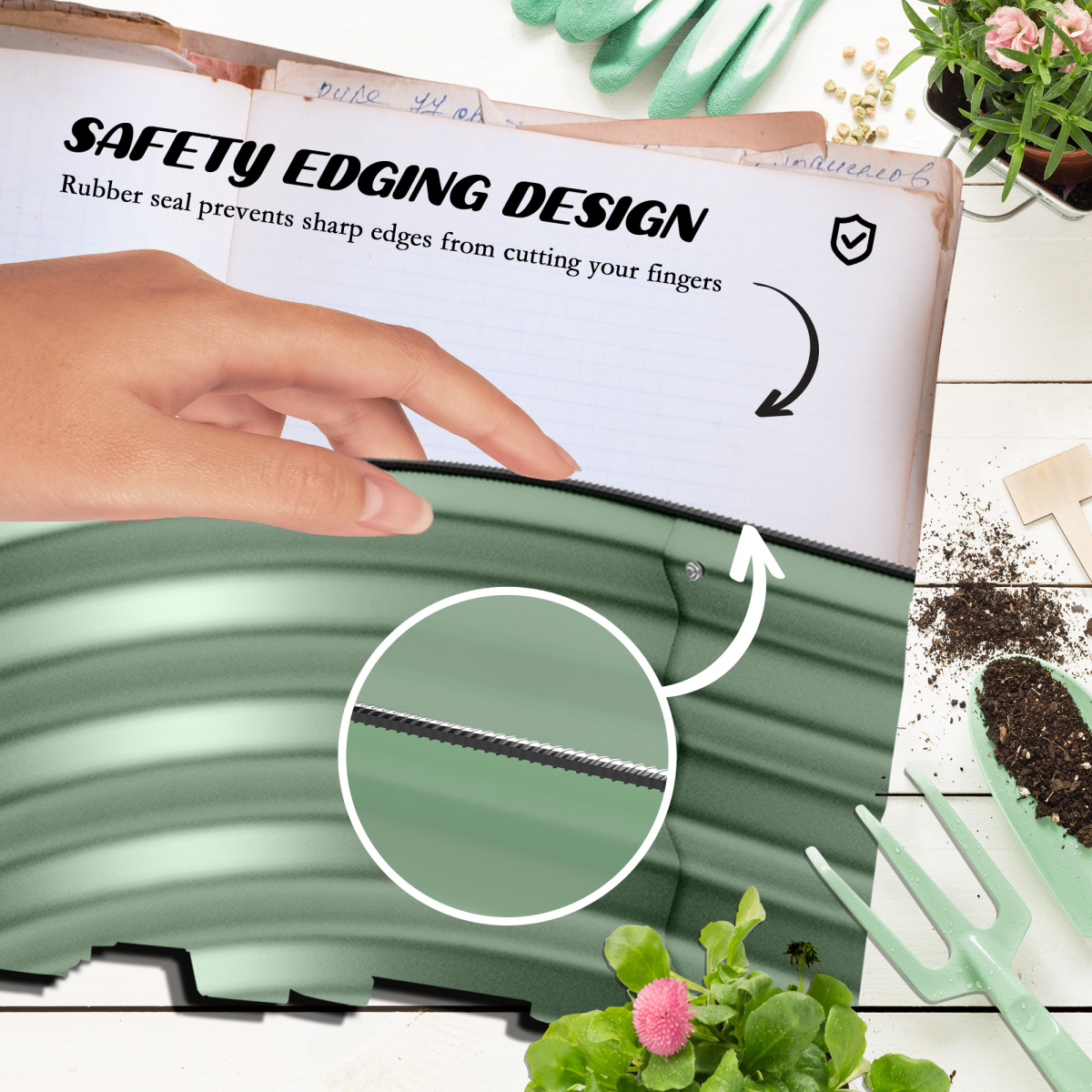 Outsunny Galvanised Raised Garden Bed Planter Box with Safety Edging, Green