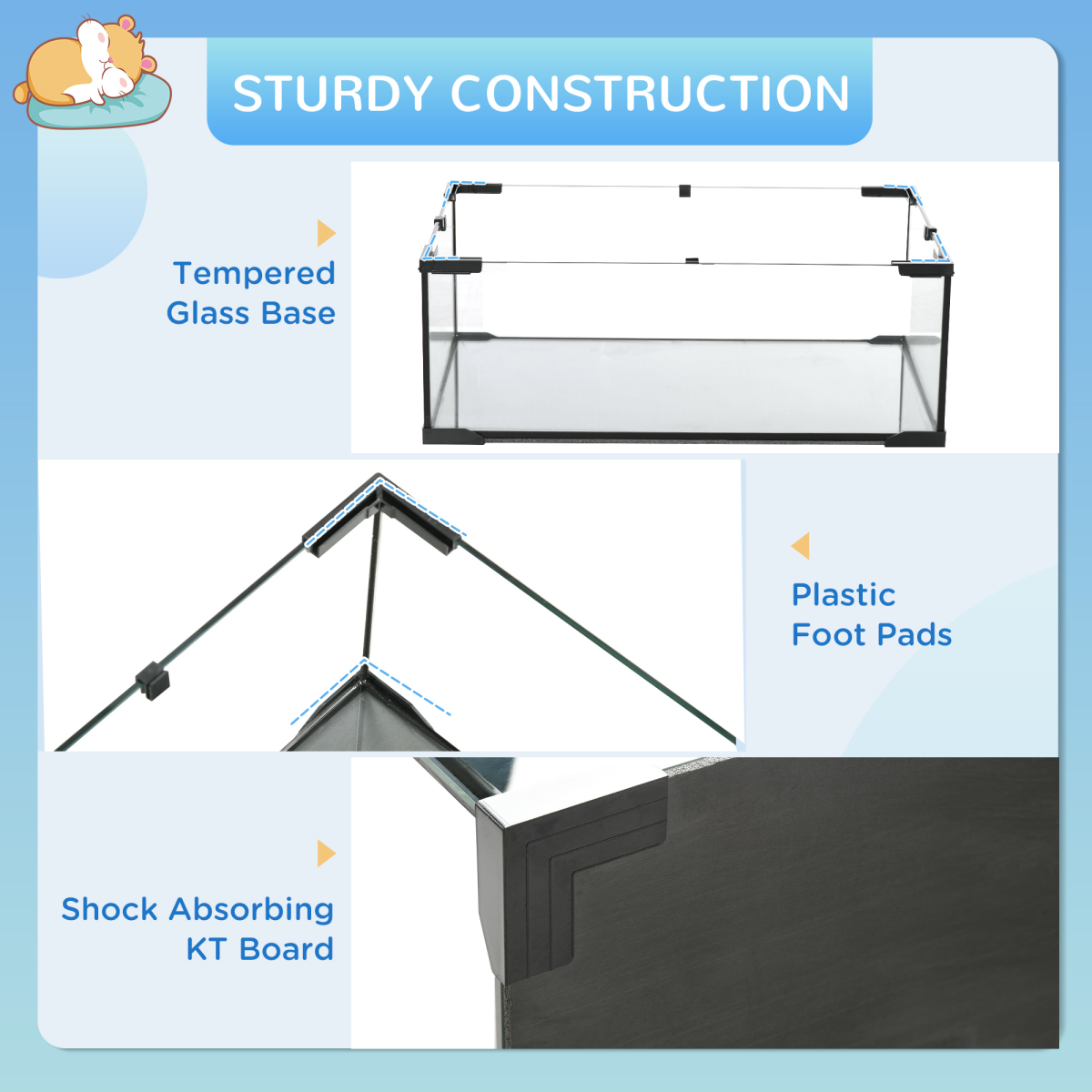 3 Tiers Hamster Cage w/ Deep Glass Bottom, Dish, Hut, 78.5 x 48.5 x 57cm