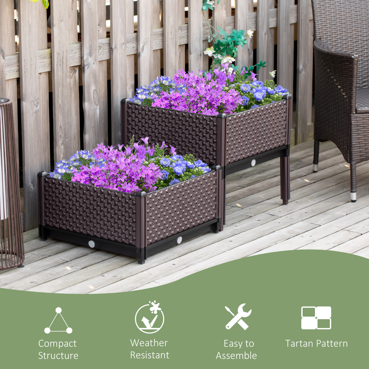 2-Piece Raised Garden Bed Planter Box for Flowers, Vegetables, Herbs
