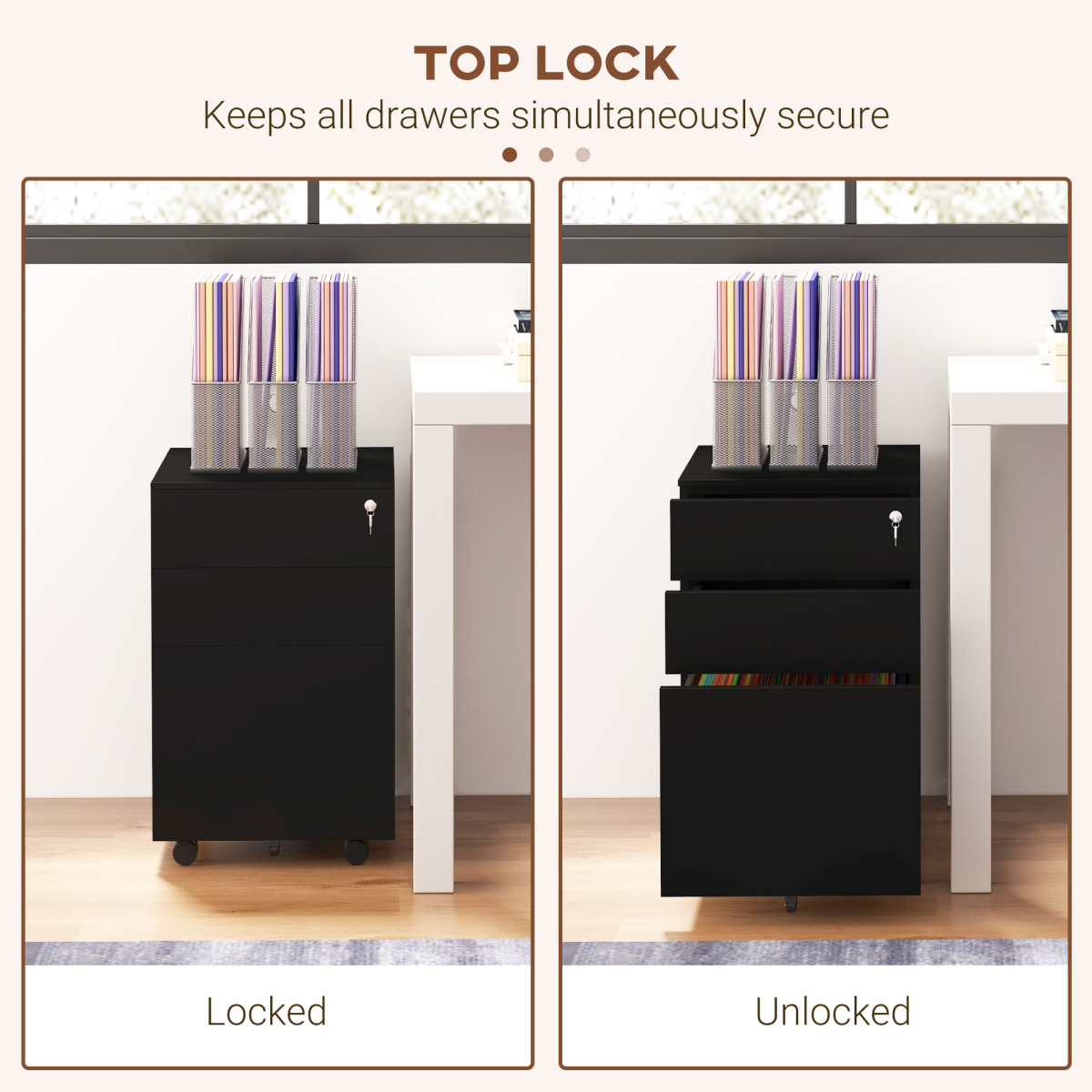 Vinsetto Steel File Cabinet with Lock Hanging Bar for Letter A4 Legal Size Black