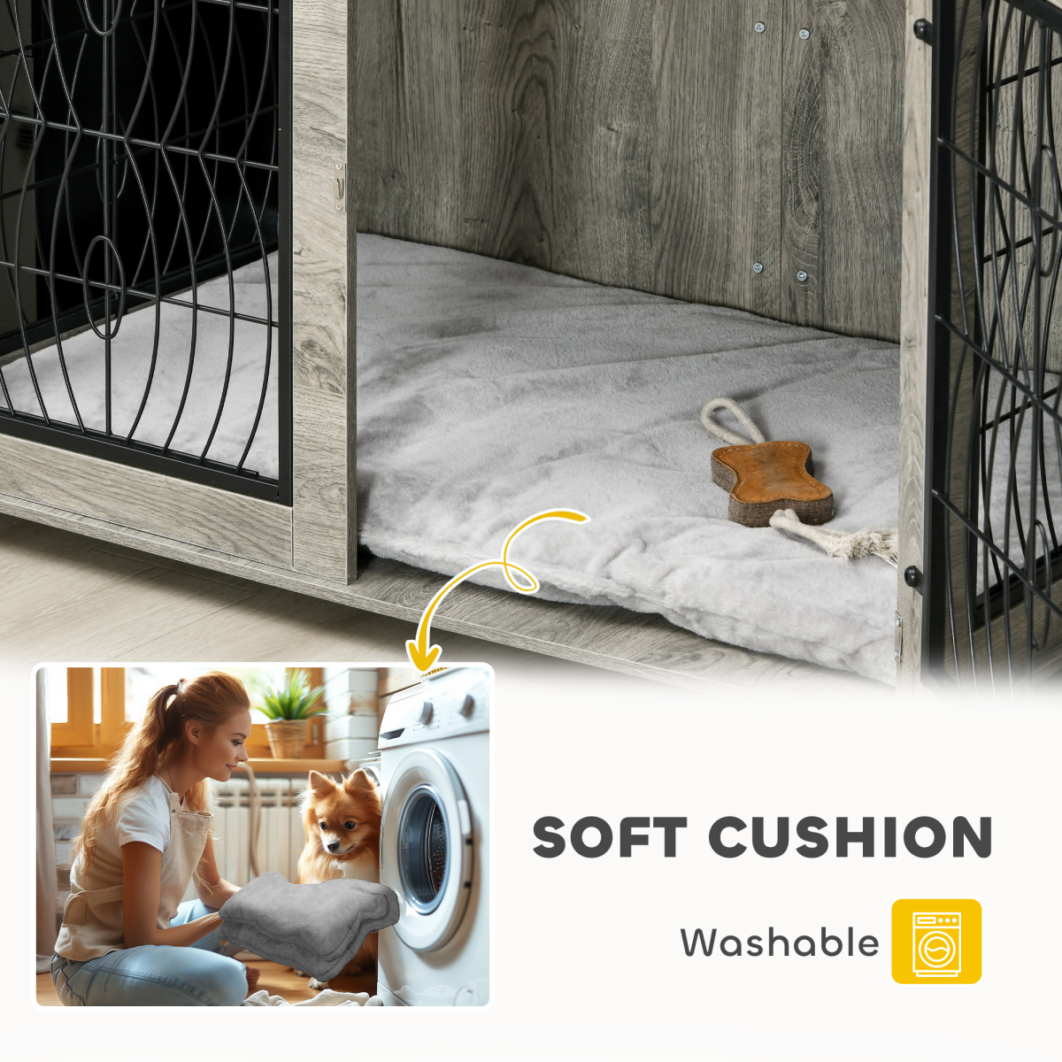 PawHut Dog Crate Furniture, 44.5" End Table for Extra Large Dogs w/ Cushion