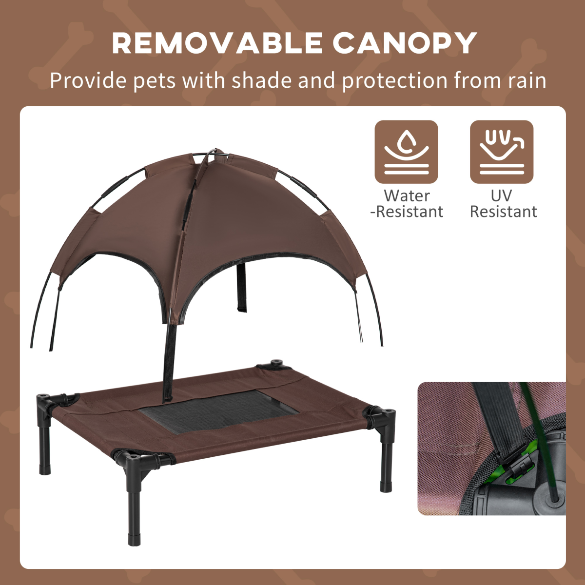 61 cm Elevated Pet Bed Dog Cot Tent with Canopy Instant Shelter Outdoor Brown
