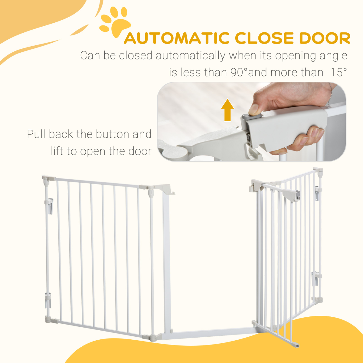 Pet Safety Gate 3-Panel Playpen Metal Fence W/ Walk Through Door White