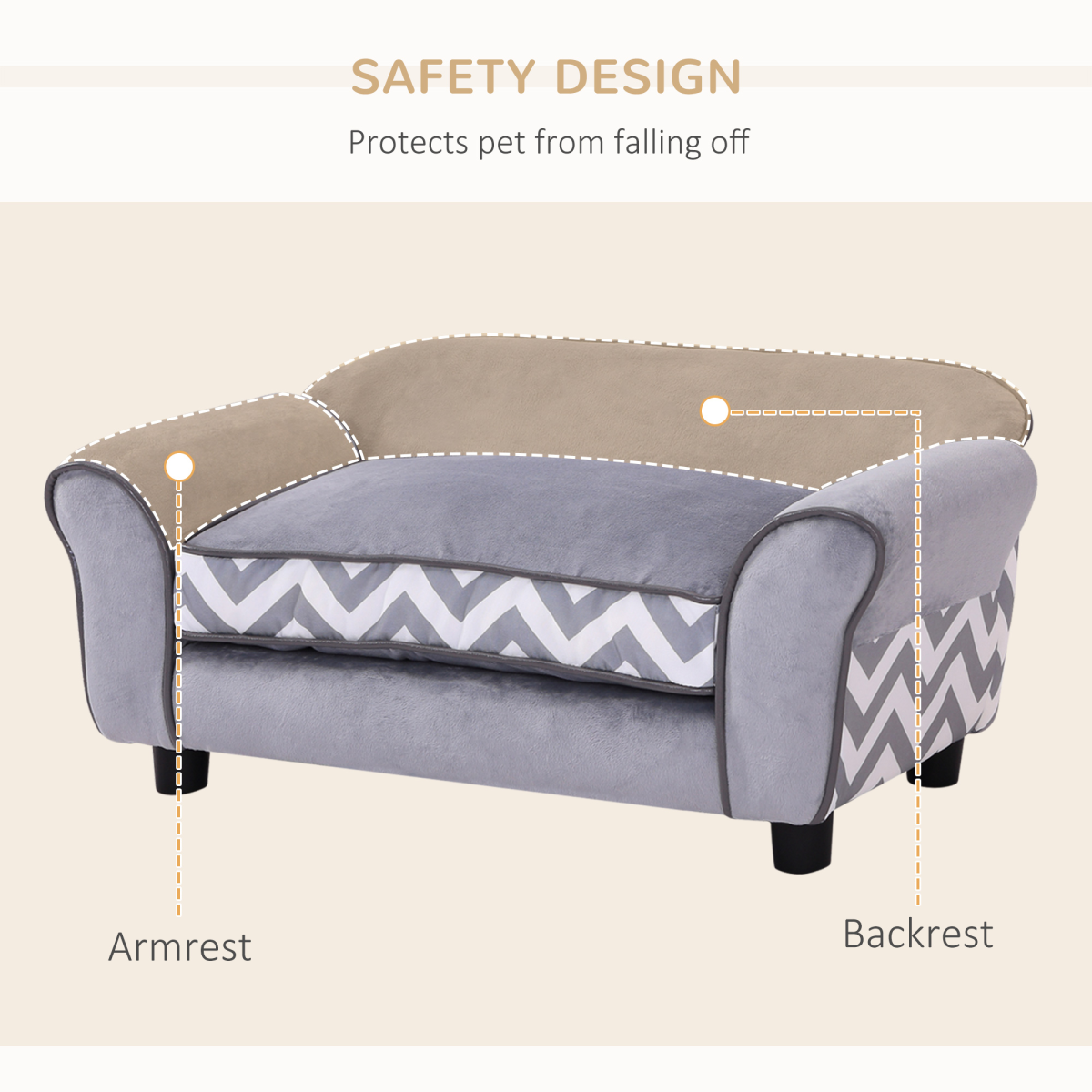 Dog Sofa Cat Couch Bed for XS Dogs w/ Removable Sponge Cushion - Grey