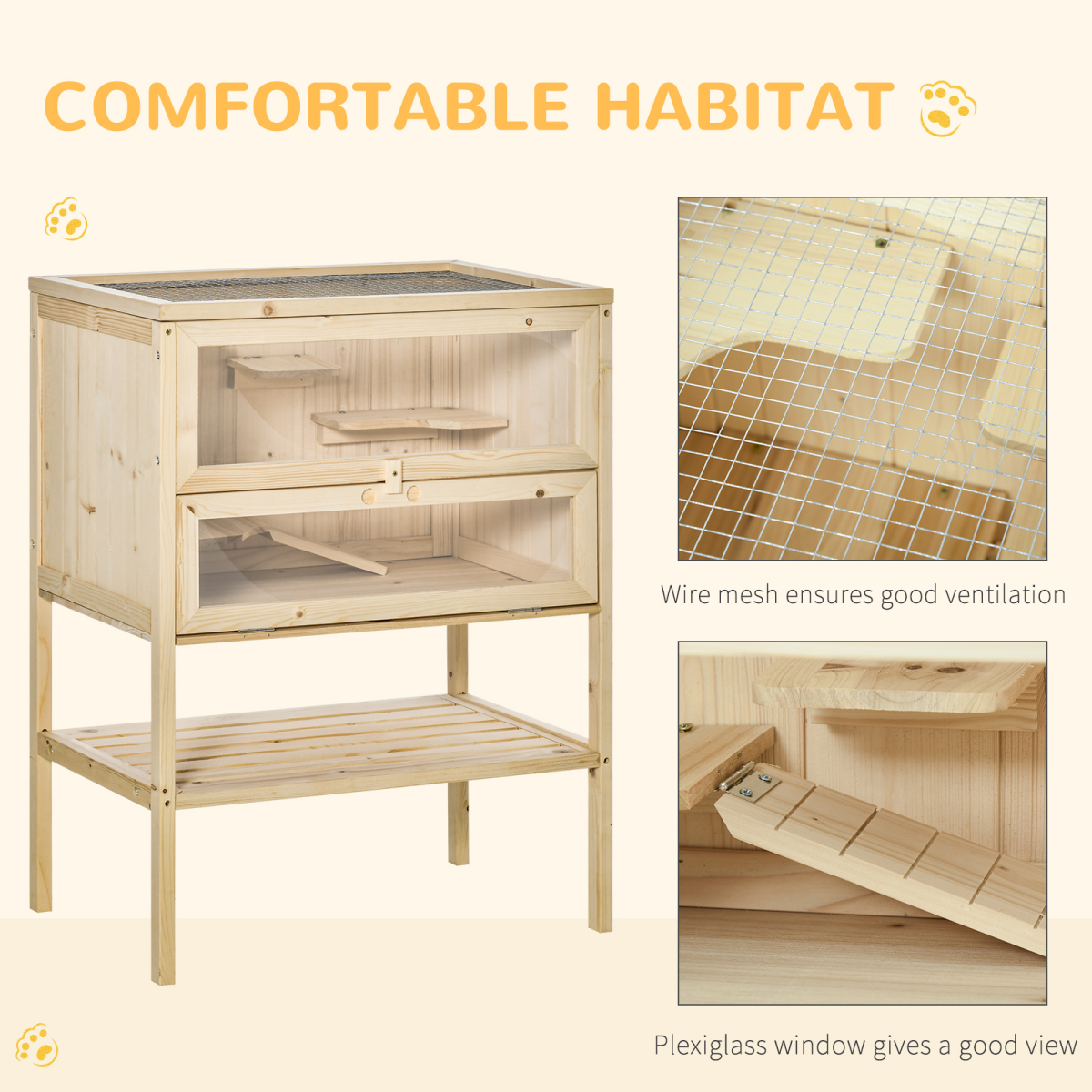 Hamster Cage House Pet Play Exercise 3 Tiers Mouse Wooden Fir Small Animals