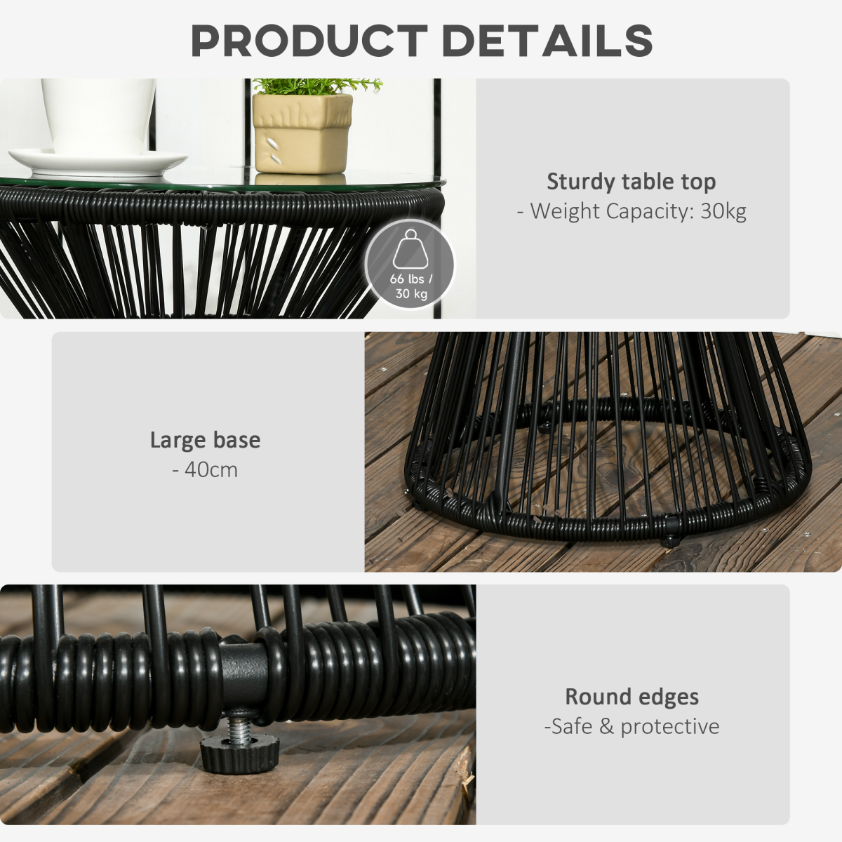 Outsunny PE Rattan End Table, Round Hollow Drum Design Side Table, Black