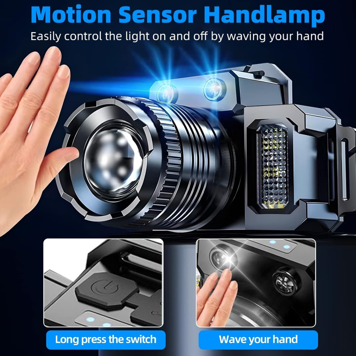 （2 Pack）5-Modes LED Headlamp Motion Sensor Headlamp USB Rechargeable Canping Hiking Headlight