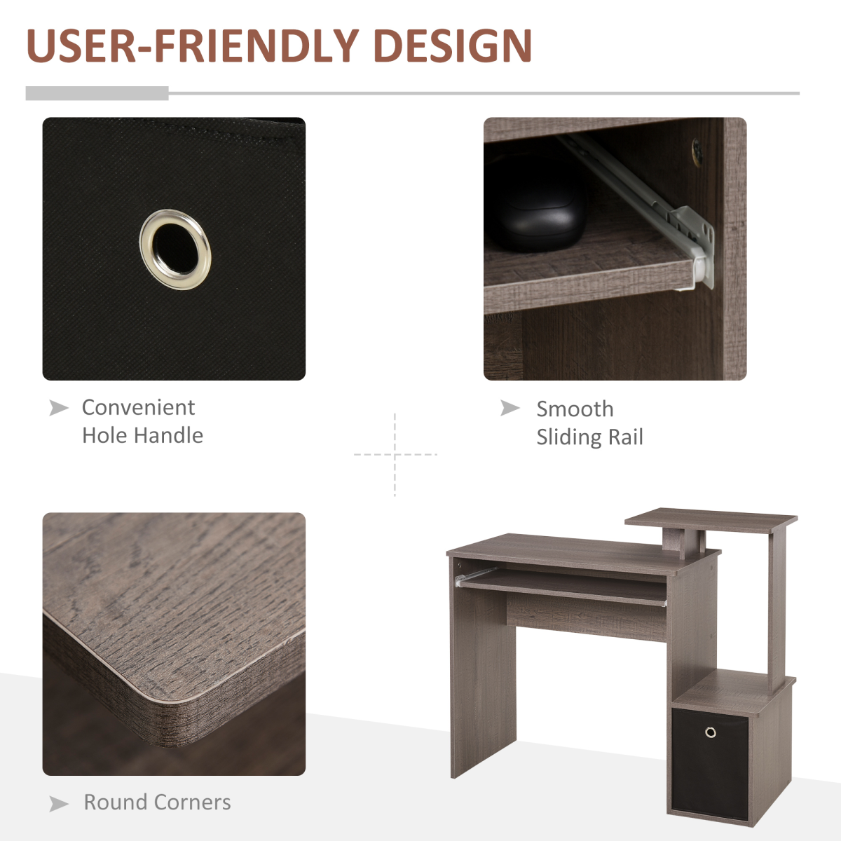 Computer Desk with Sliding Keyboard Tray Storage Drawer Shelf  Grey