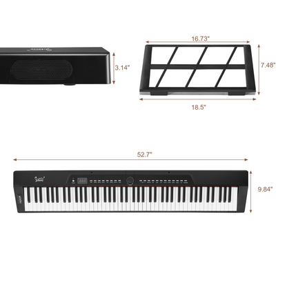 GPP-105 88 Key Full Size Semi-Weighted Standard Keyboards Digital Piano with Dual-tube X-Shape Stand, MIDI Bluetooth, Headphone，for Piano Lover Black color