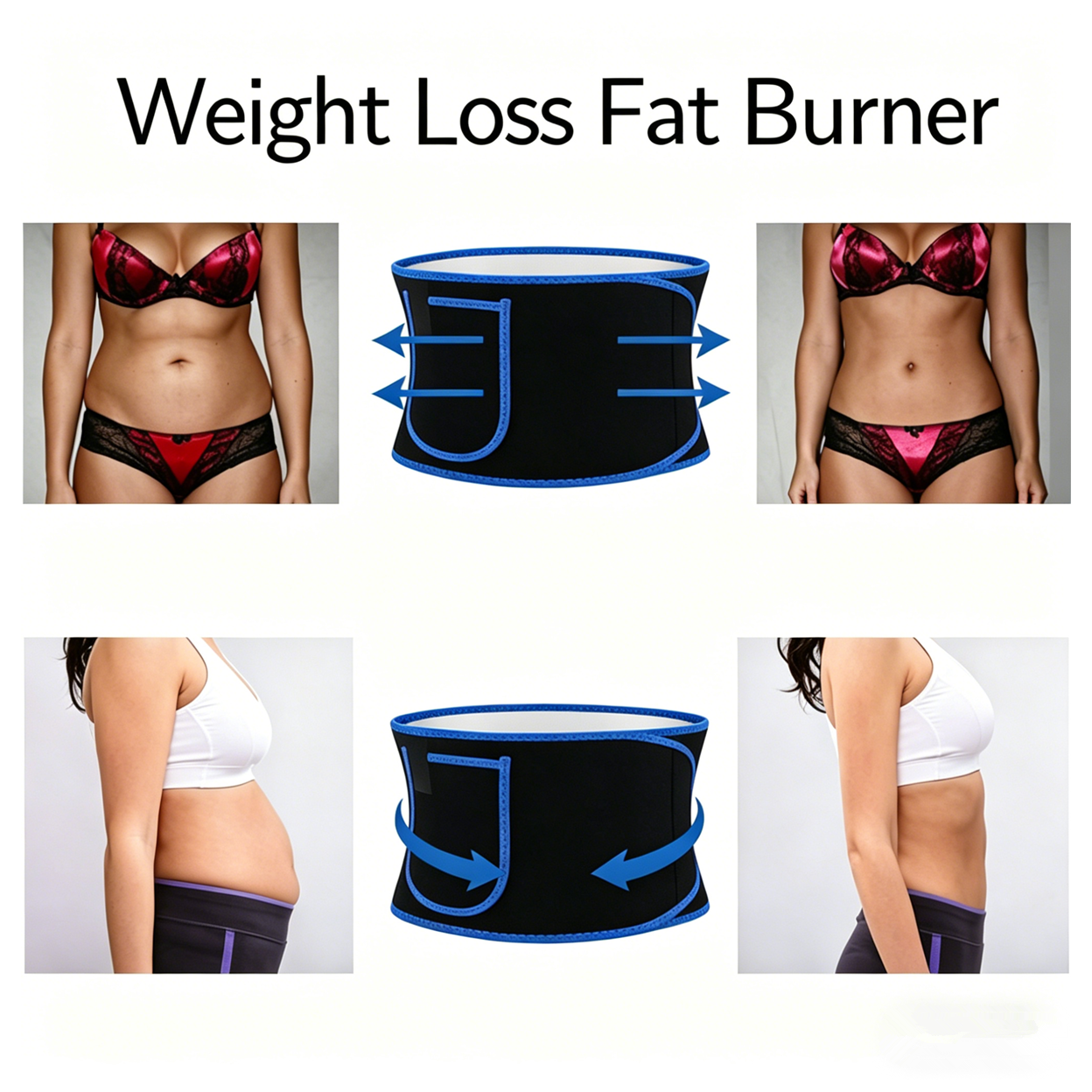 Waist Trimmer Belt Body Shaper Weight Loss Girdle Waist Trainer w/ Phone Pocket Blue-Black-Silver