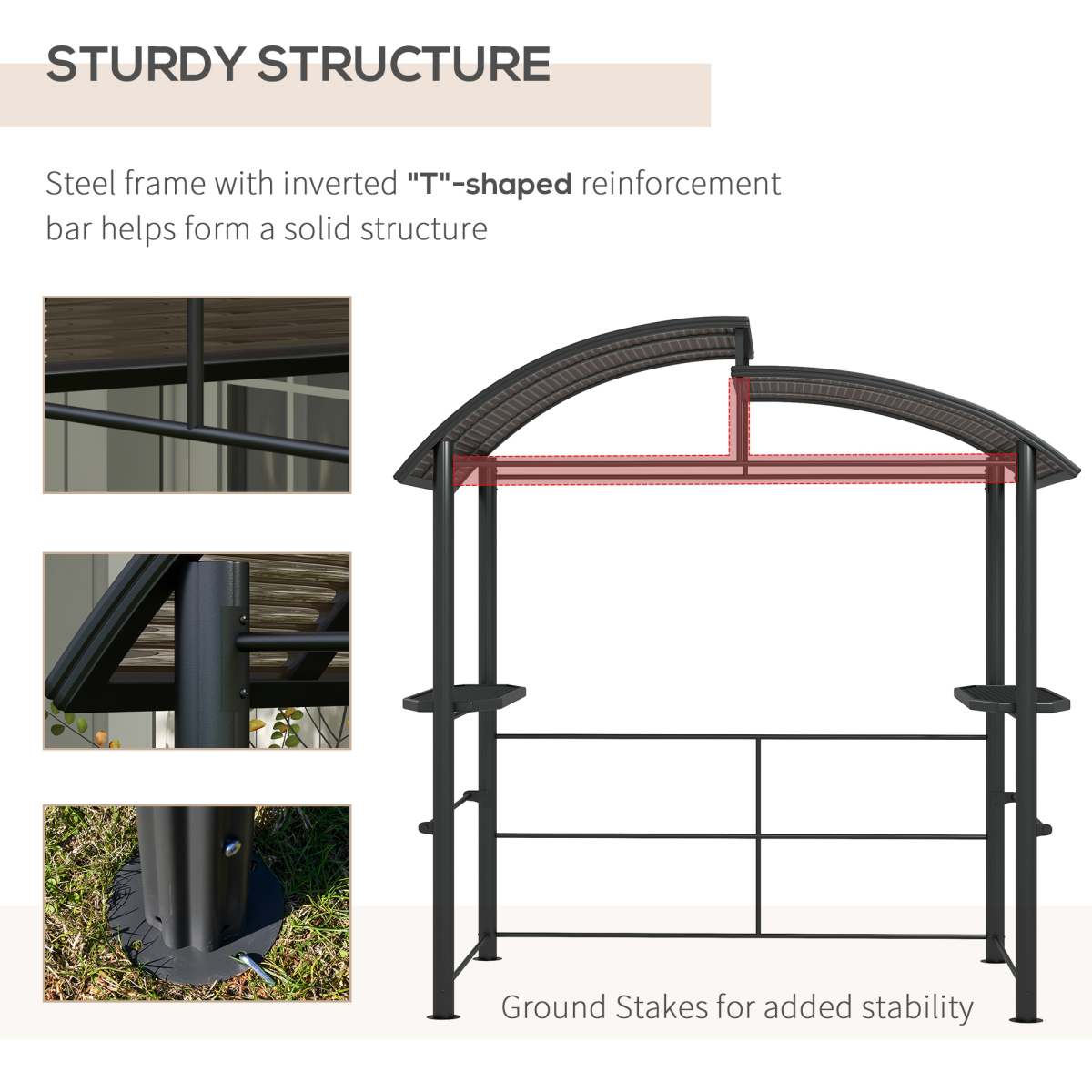 Outsunny BBQ Patio Canopy Gazebo with Interlaced Polycarbonate Roof 2 Shelves