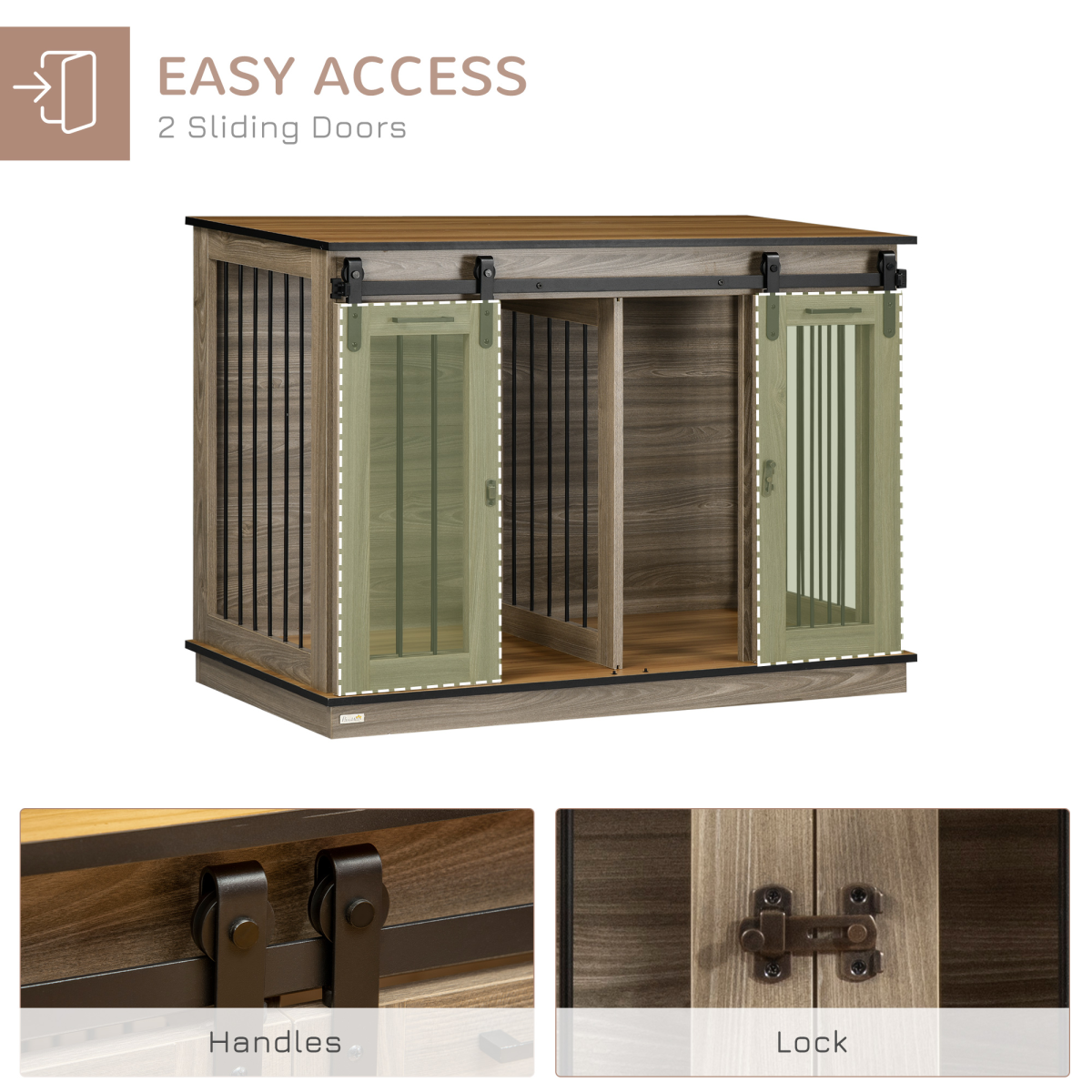 PawHut Dog Crate for Large Dogs, Double Dog Cage for Small Dog, Oak Tone
