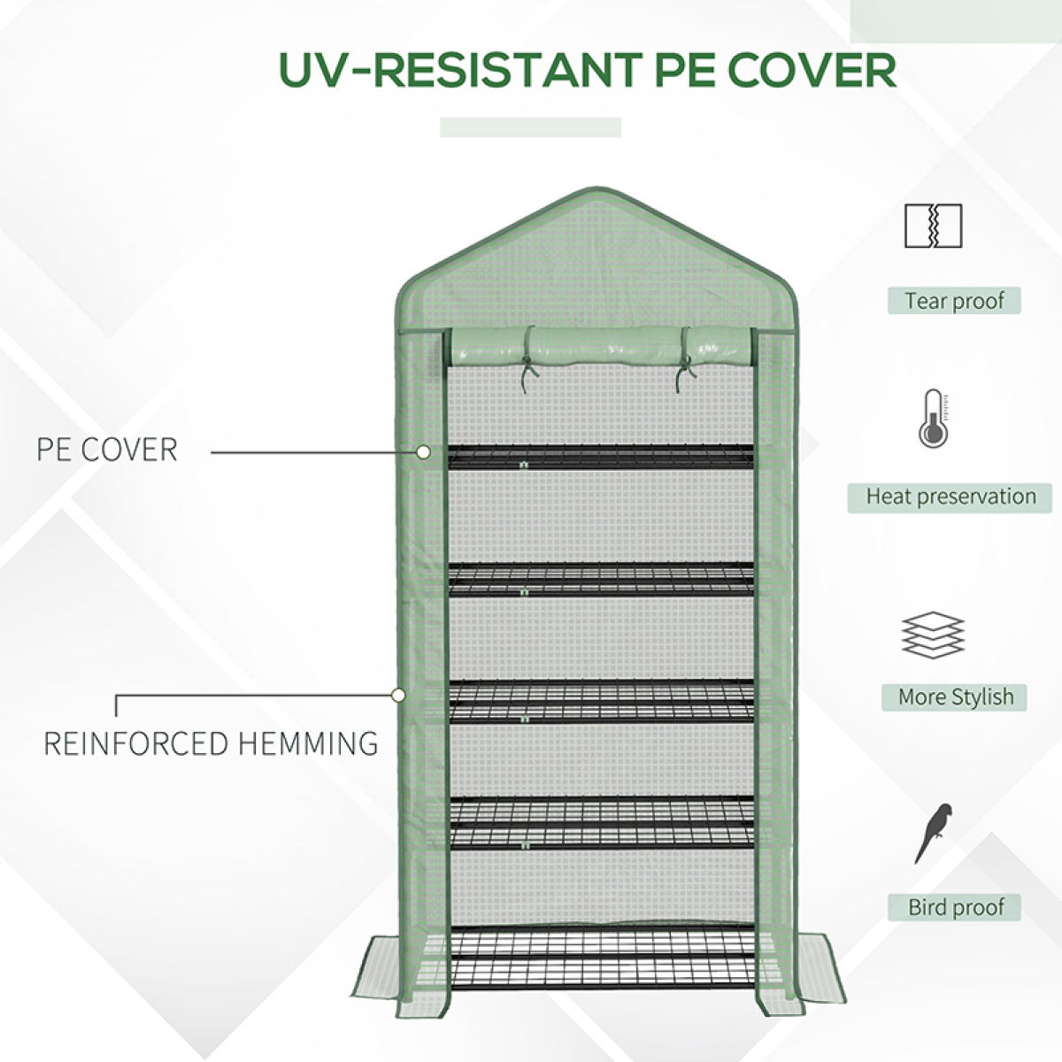 Outsunny Widened Mini Greenhouse 5 Tier Green House, 193H x 90W x 49Dcm, Green
