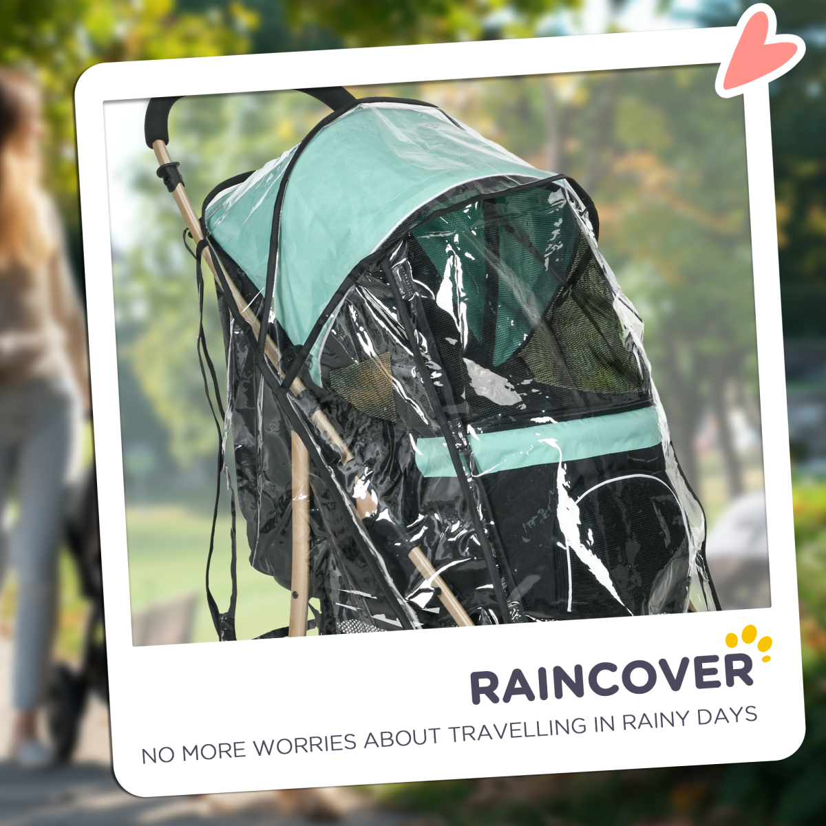 PawHut Pet Stroller for XS and S Dogs with Rain Cover - Green