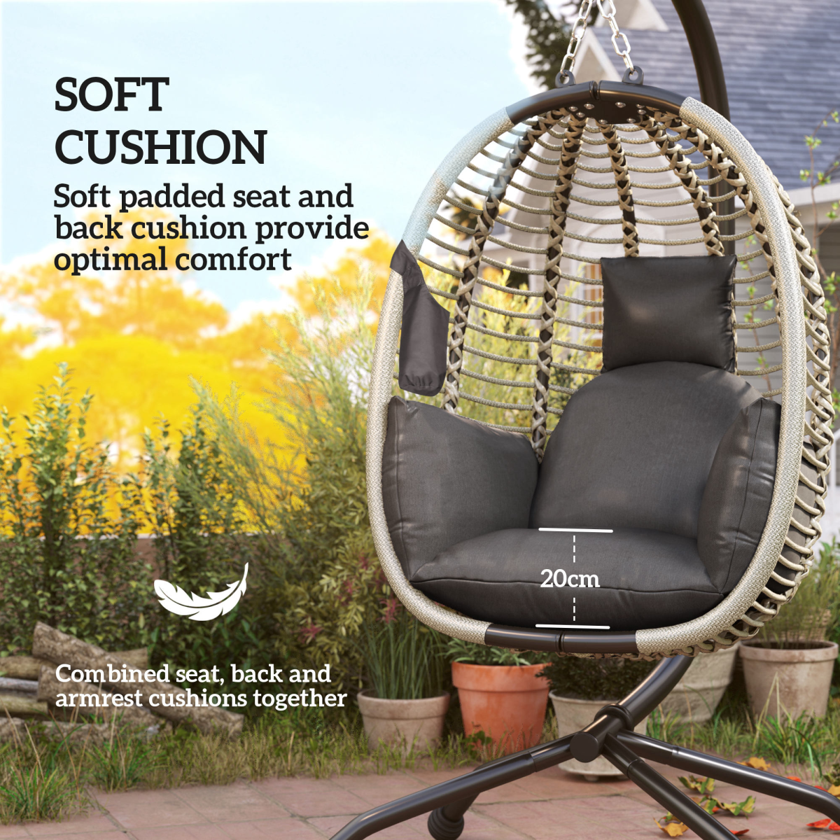 Comfortable Dark Grey Folding Basket Chair with Cup Holders for Relaxation