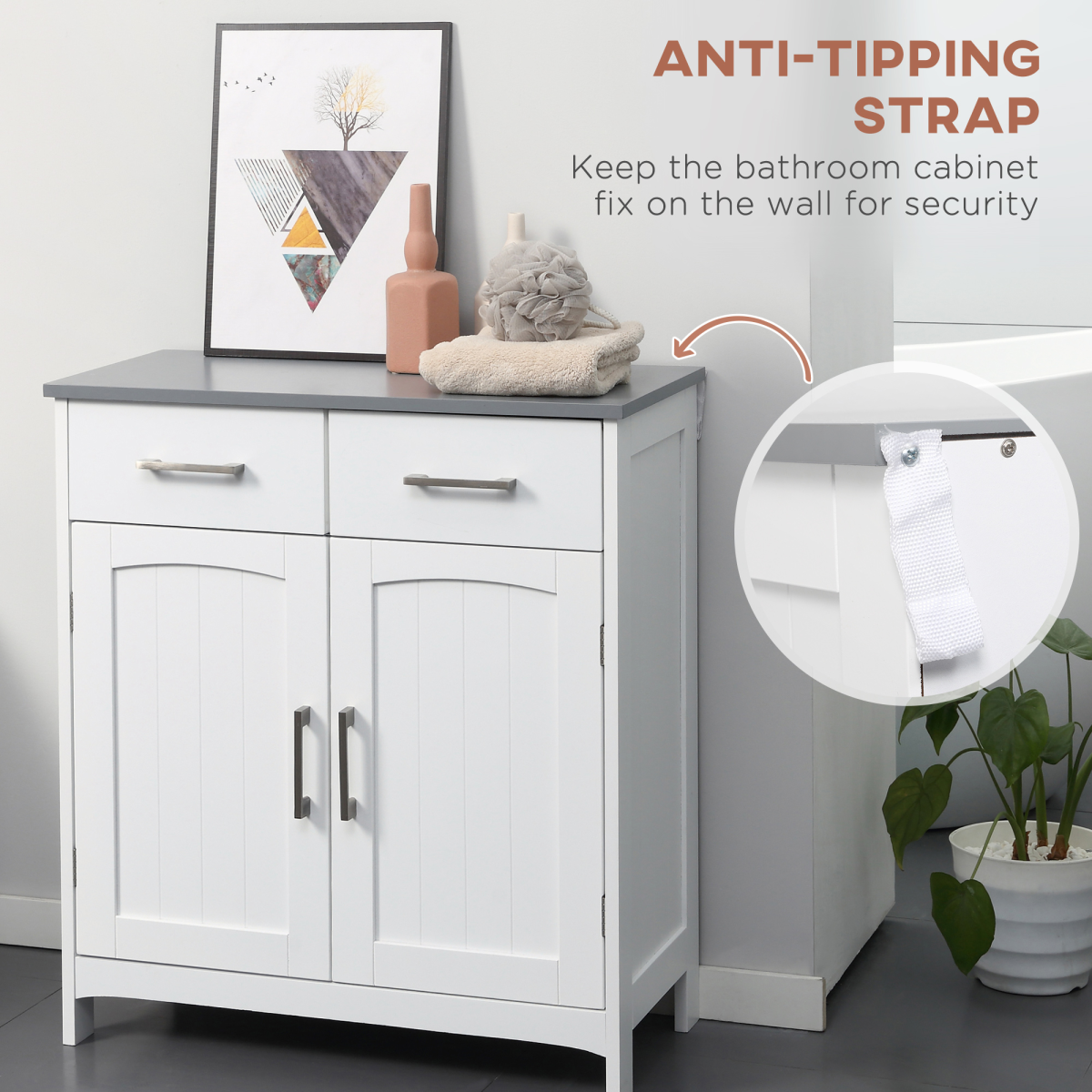 kleankin Freestanding Bathroom Cabinet with 2 Drawers 2 Doors Adjustable Shelf