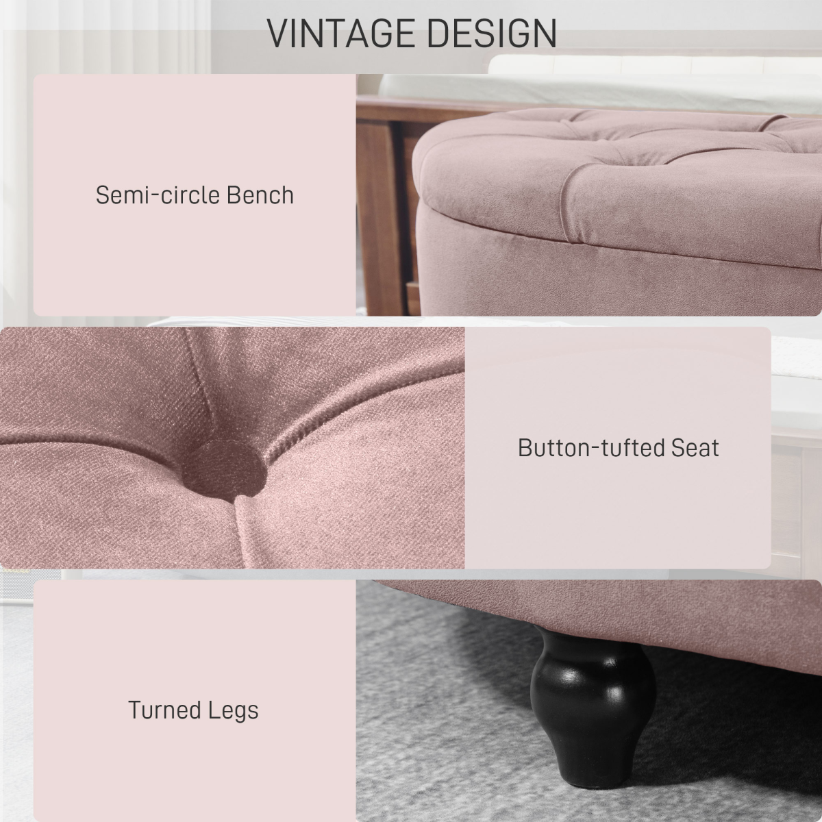 HOMCOM Semi-Circle Storage Ottoman Bench Tufted Upholstered Accent Footrest