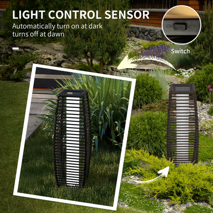 Outsunny Rattan Solar Floor Lamp with Auto On/Off LED Light for Porch Yard Brown