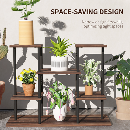 Outsunny 4 Tiered Metal Flower Shelf Display Rack, Carbonised Finish