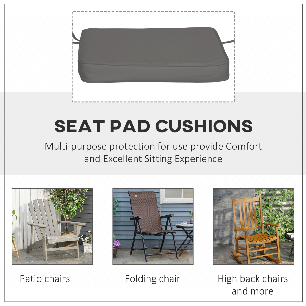 Outsunny Set of 6 Chair Cushion Seat Pads Dining Chair w/ Straps Outdoor Grey