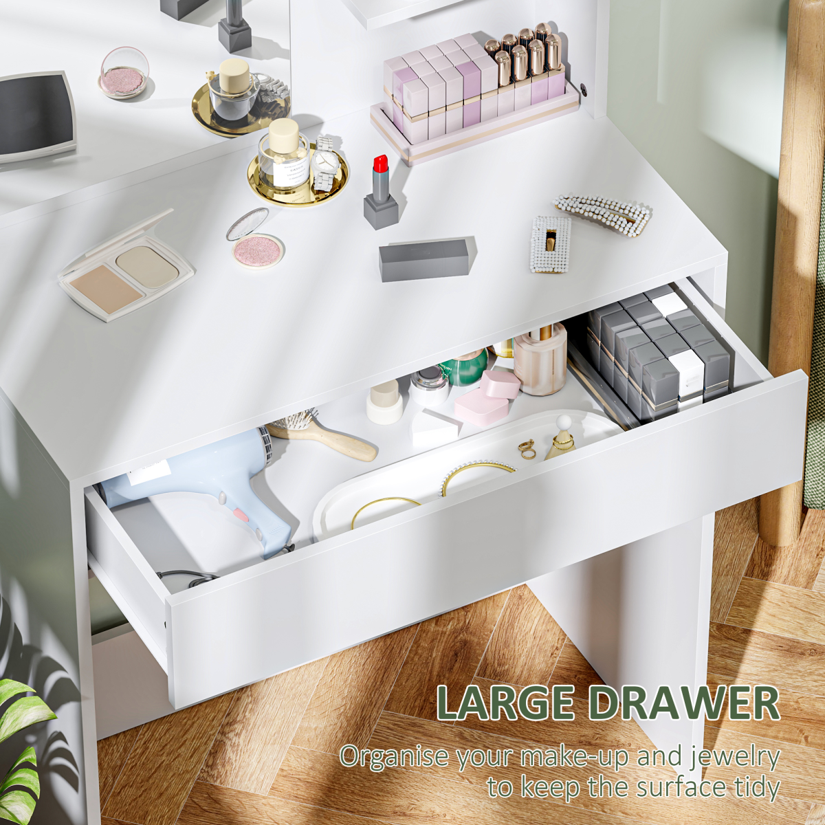 HOMCOM Dressing Table with Mirror and Storage, Modern Vanity Desk, White