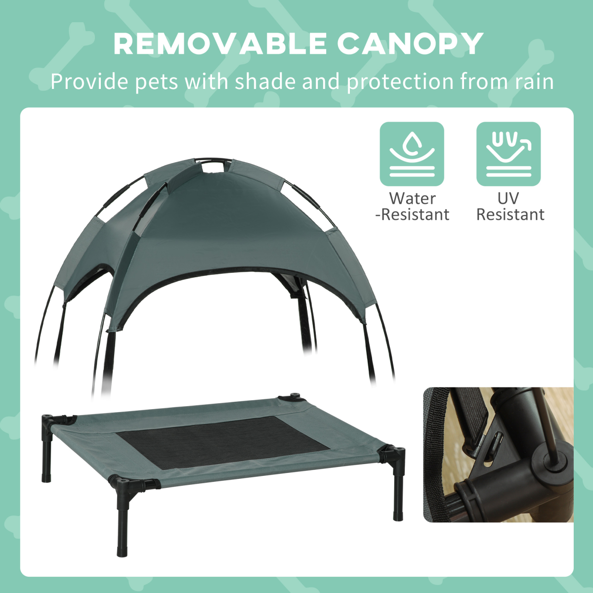 61 cm Elevated Dog Bed Cooling Raised Pet Cot UV Protection Canopy Grey Pawhut