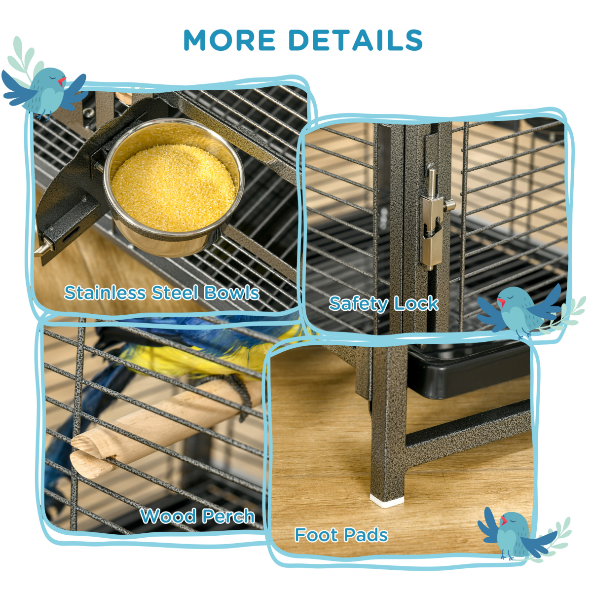 Parrot Cage Bird Carrier w/ Wooden Perch, Handle