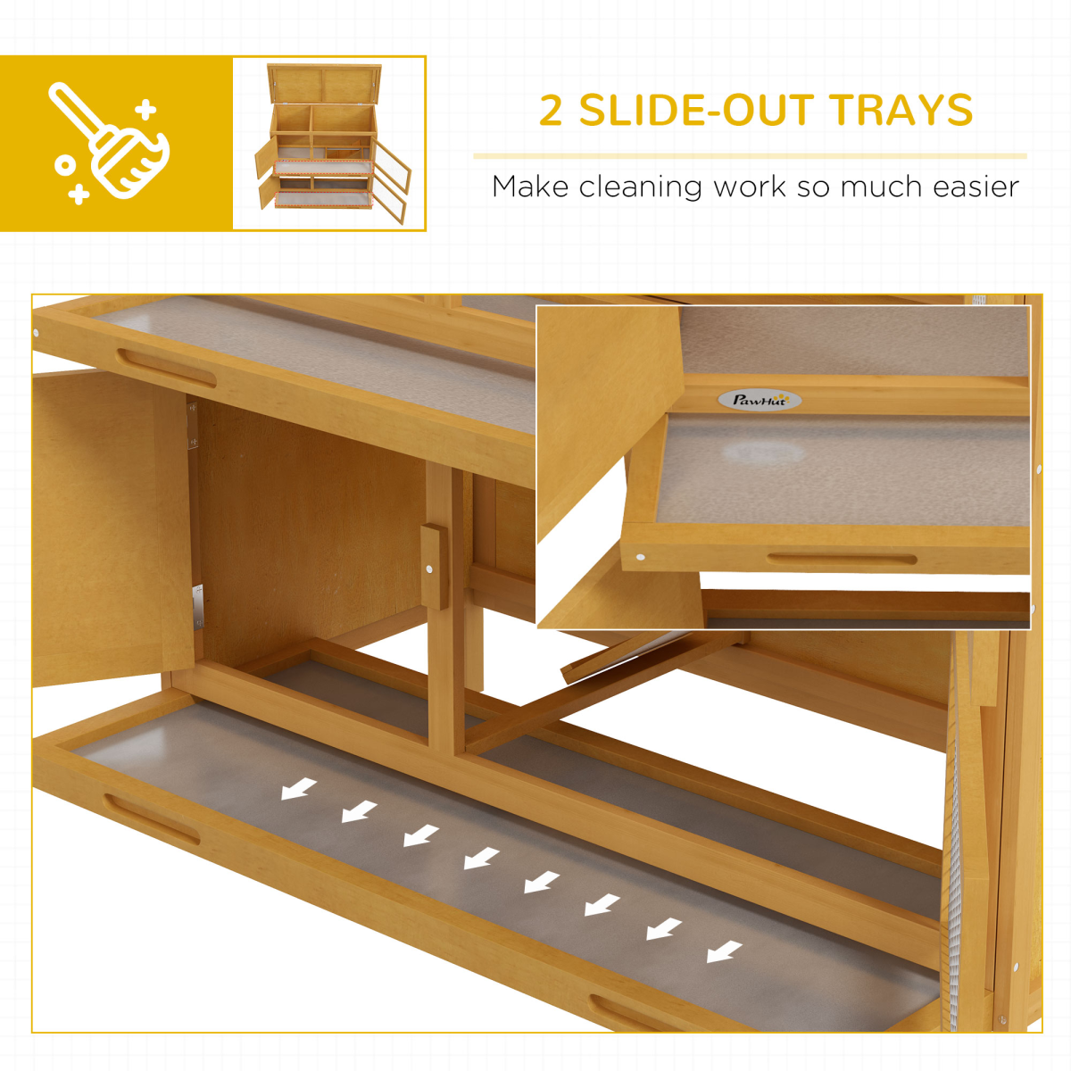 PawHut Double Decker Rabbit Hutch Bunny Cage Pet House Outdoor with Tray, Yellow