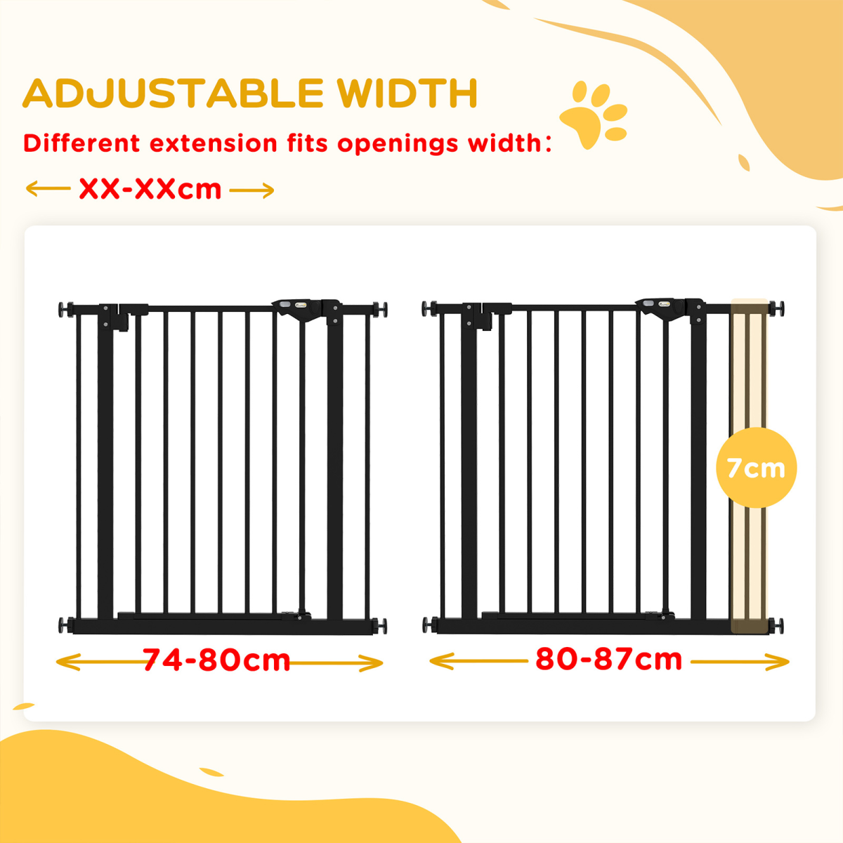 PawHut Adjustable Safety Gate w/ 1 Extensions and Four Adjustable Screws, Black