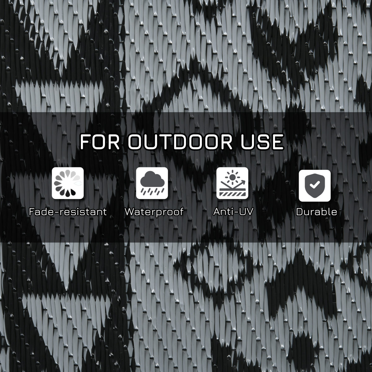 Outsunny Reversible Waterproof Outdoor Rug with Carry Bag, 182 x 274cm, Black