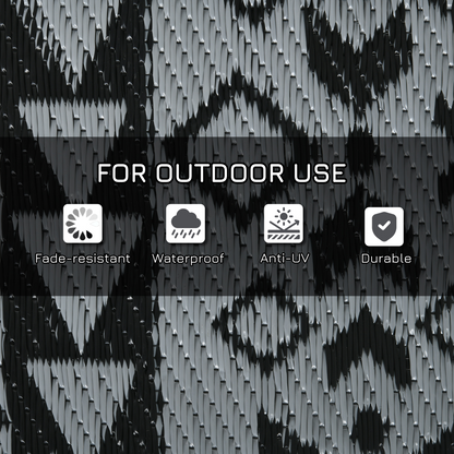 Outsunny Reversible Waterproof Outdoor Rug with Carry Bag, 182 x 274cm, Black