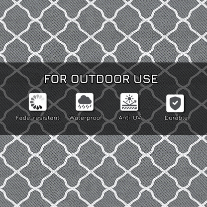 Reversible Outdoor Rug W/ Carry Bag for RV Camping Beach, 182 x 274 cm, Grey