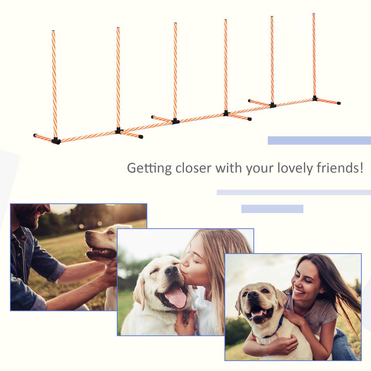 Dog Agility Weave Poles Training Obstacle Course Set Slalom Equipment w/ Whistle